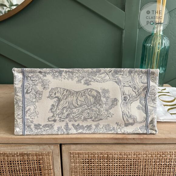 EUC Christian Dior Book Tote Toile De Jouy Ecru Gray Medium - Picture 5 of 16